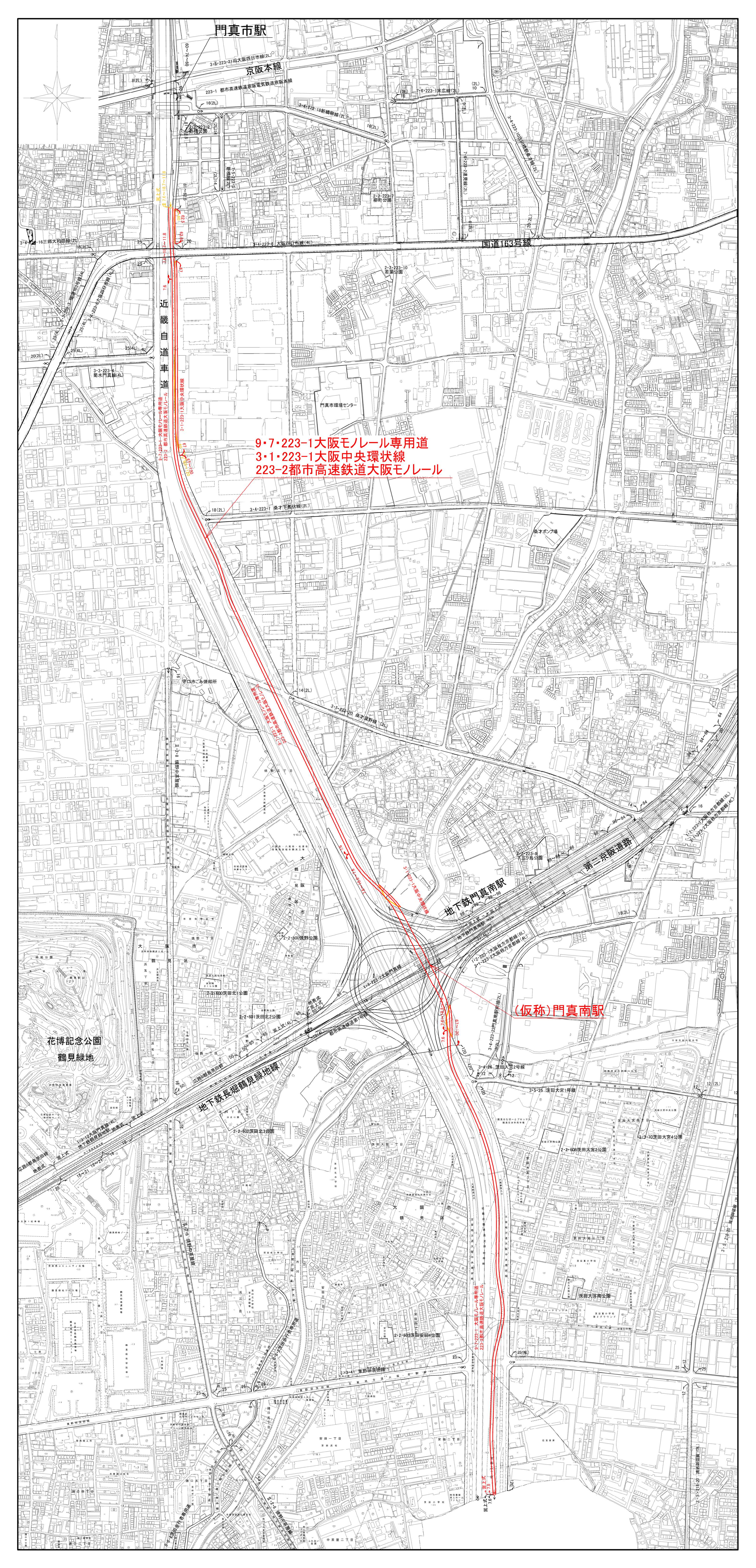 門真市、大阪市、大東市域の計画図です。縮尺は２５００分の１です。