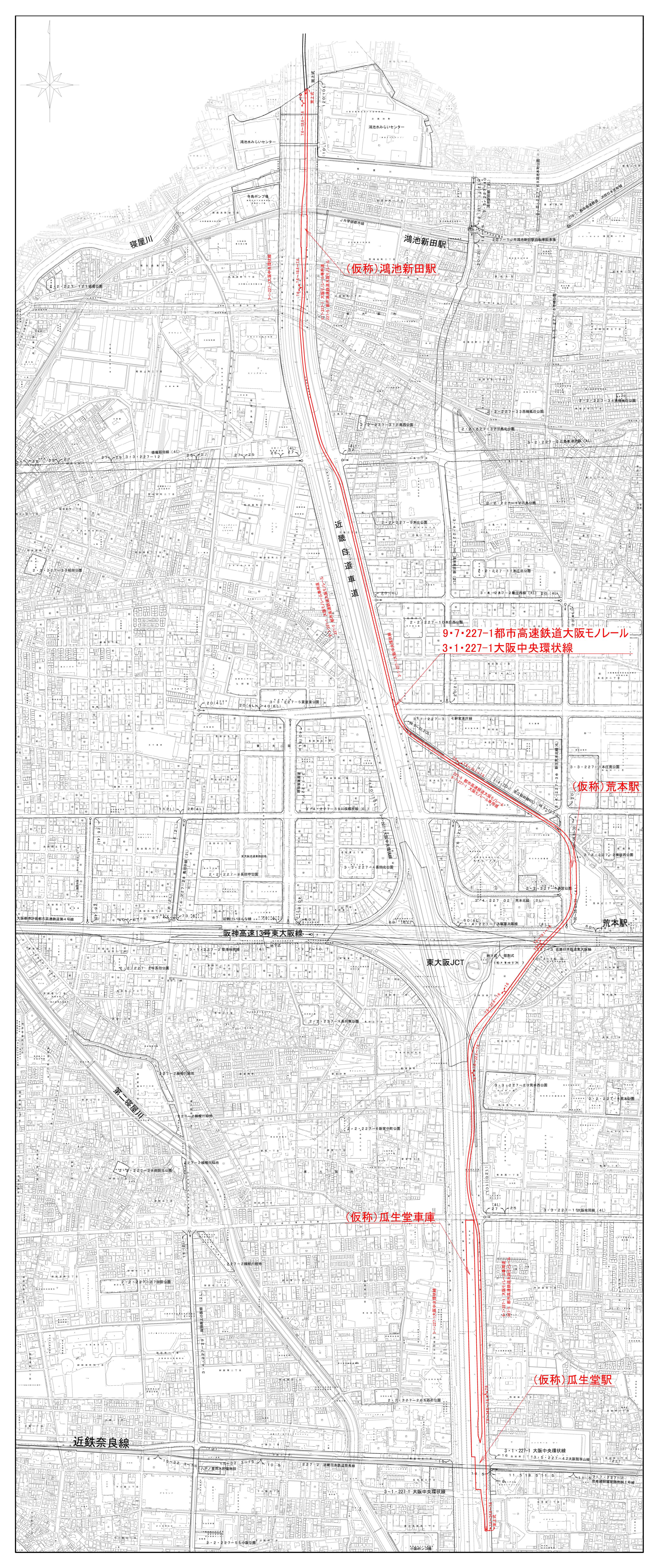 東大阪市域の計画図です。縮尺は２５００分の１です。