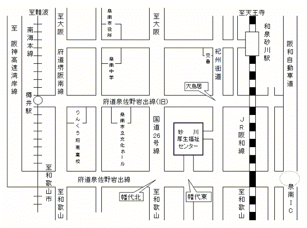 砂川センターへの地図（広域情報）