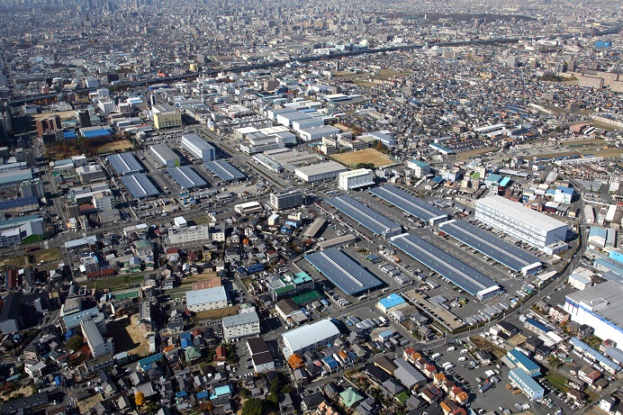 東大阪流通業務地区の現況斜め航空写真です。