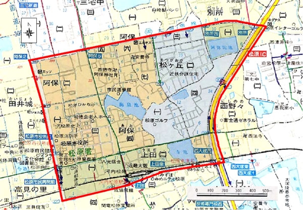河内松原駅周辺地区　エリア図