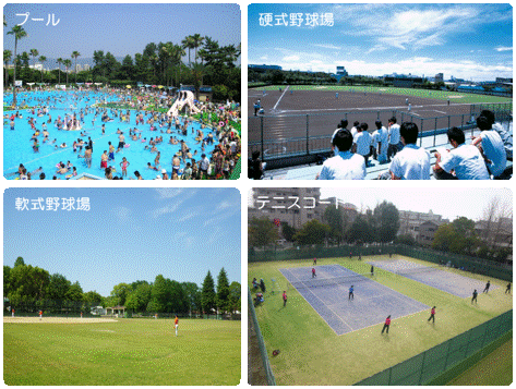 久宝寺緑地の主な施設は、プール、硬式野球場、軟式野球場、テニスコートなどです。