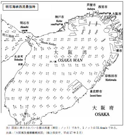 画像です。〔図2-2〕大阪湾の潮流（明石海峡西流最強時）