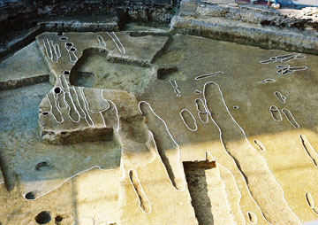 【写真】千里丘遺跡から発見された中世のすきみぞ