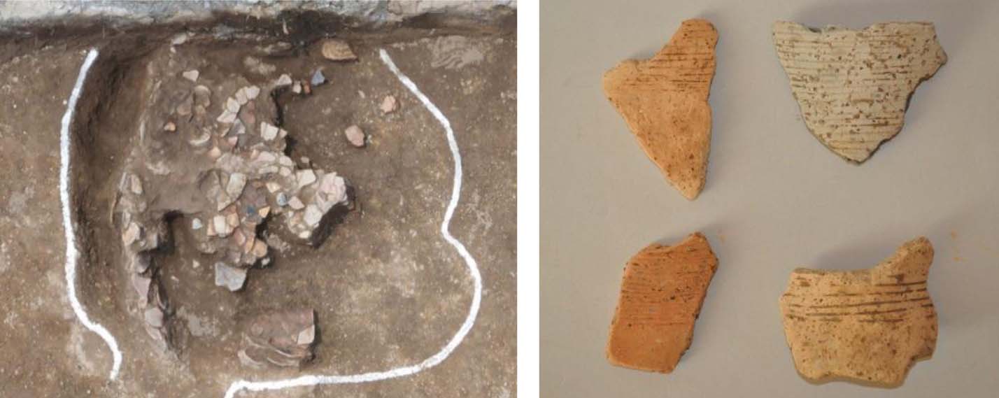 【写真】発見された弥生時代前期のどきぐんとどきぐんからしゅつどした弥生土器