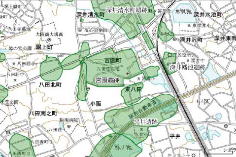【図】宮園遺跡の位置と周辺の遺跡図