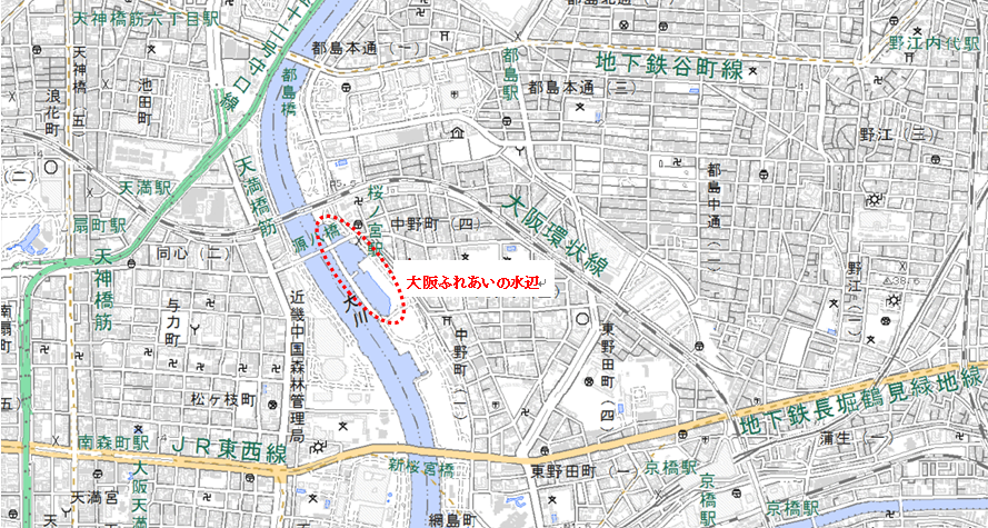 大阪ふれあいの水辺の位置図