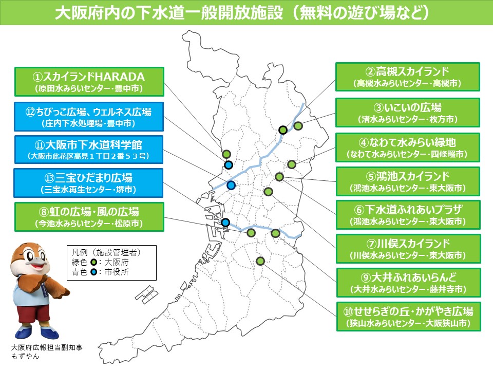 大阪府内の一般解放施設（無料の遊び場など）