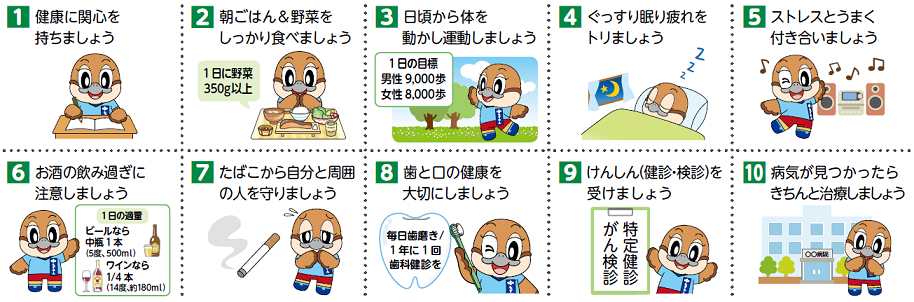 10の健康づくり活動のイラスト