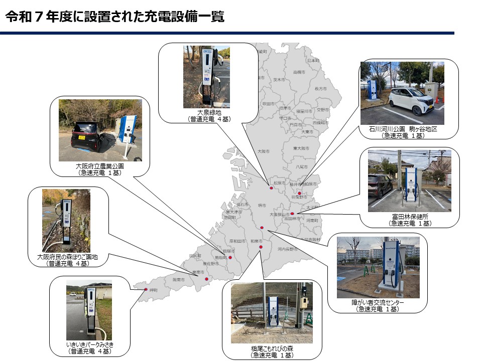 令和7年度大阪府所管施設に設置した充電設備マップ