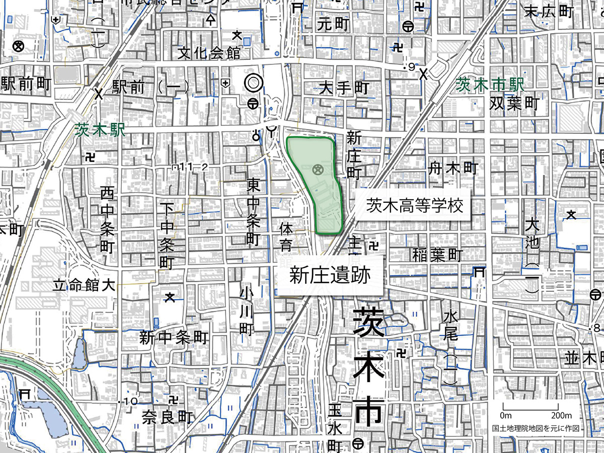 地図の中央に新庄遺跡がある