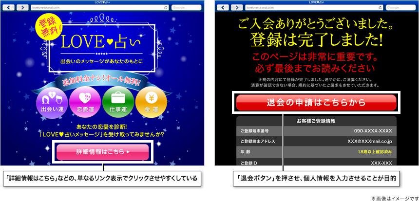 ワンクリック請求詐欺サイトのイメージ画像