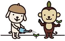モットちゃんとキットちゃんの水やりのイラスト