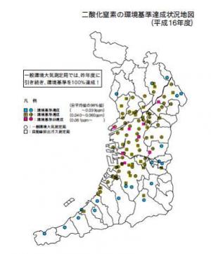 二酸化窒素の環境基準達成状況地図（平成15年度）