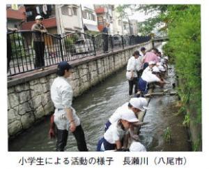 小学生による活動の様子 長瀬川（八尾市）