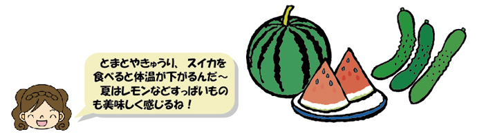 スイカ、きゅうりのイラスト