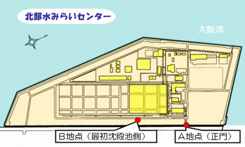 北部水みらいセンター内の臭気測定地点であるA地点及びB地点の位置を図で示してます