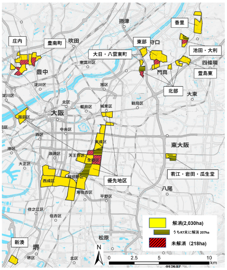 大阪府内の地震時等に著しく危険な密集市街地（R7年度）