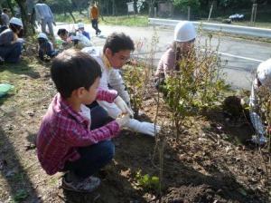 植樹を手伝っている子供の様子