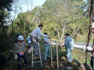 支柱を建てている様子