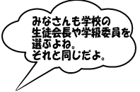 みなさんも学校の生徒会長や学級委員を選ぶよね。それと同じだよ。