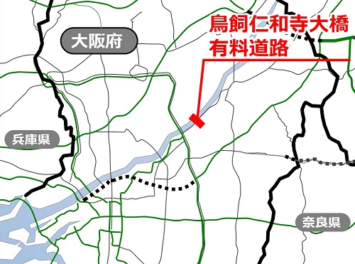 鳥飼仁和寺大橋有料道路位置図