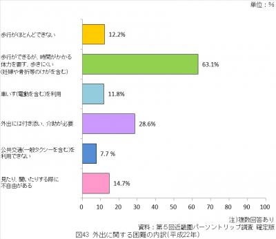 外出に関する困難の内訳（平成22年）
