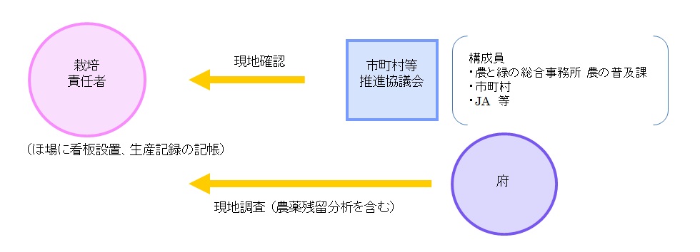 栽培中の現地確認と現地調査の模式図です。