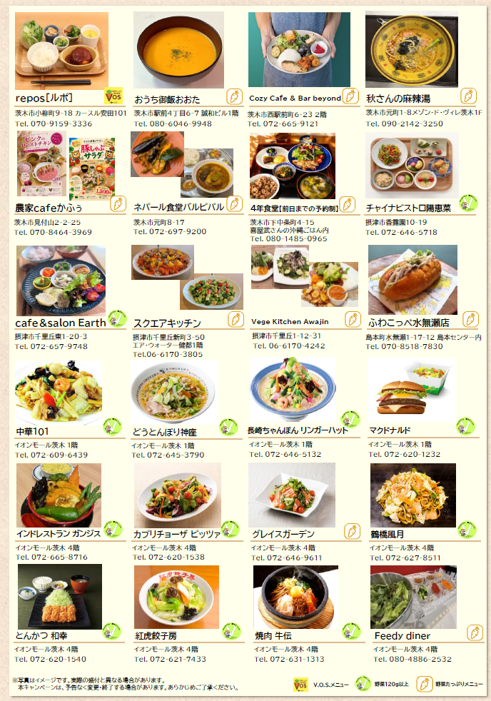 【キャンペーン(ウラ面)】V.O.S.食べて夏を乗り切ろう!キャンペーン キャンペーン参加店およびメニュー一覧