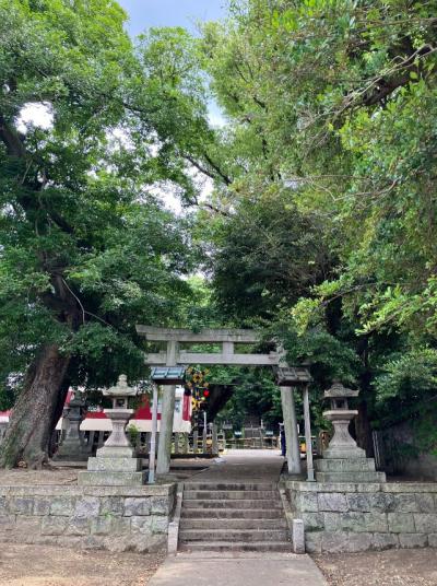 近鉄電車の線路を眺める澤田八幡神社の写真