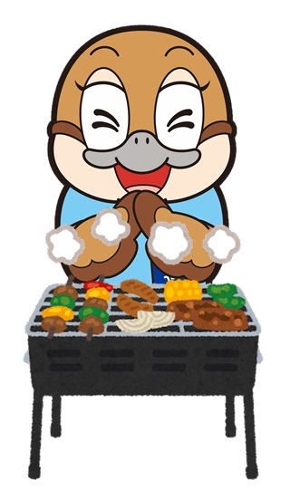 焼けたお肉を食べるもずやん