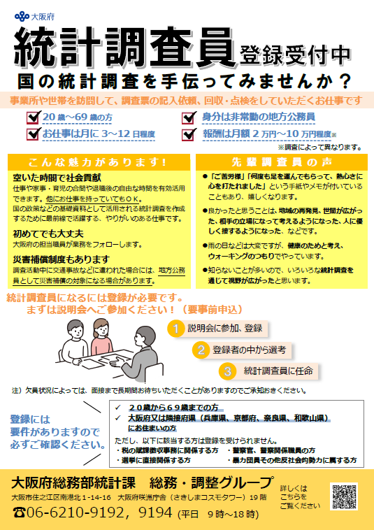大阪府統計調査員募集のチラシ