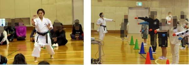 空手の指導を受ける生徒たち