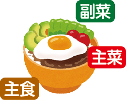 主食ごはん　主菜卵　副菜野菜