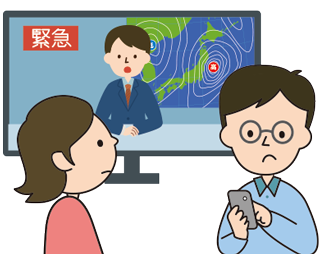 テレビや各種天気予報サイトなどで情報を入手しているイラスト