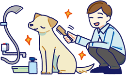 ほじょ犬にブラッシングしているイラスト