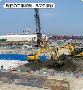 万博会場の現在の工事状況の写真。5月22日撮影。