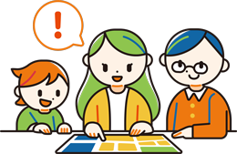 ハザードマップを家族で確認しているイラスト
