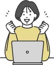 パソコンの前でガッツポーズをしている人のイラスト