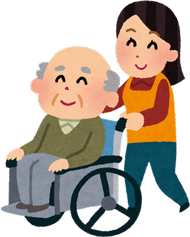 車いすを押す人のイラスト