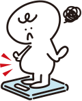 体重計に乗って顔をしかめている人のイラスト