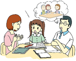 身近な人と話し合いをしている人のイラスト